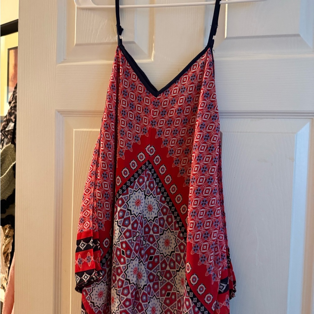Red Bohemian Printed Spaghetti Strap tank top